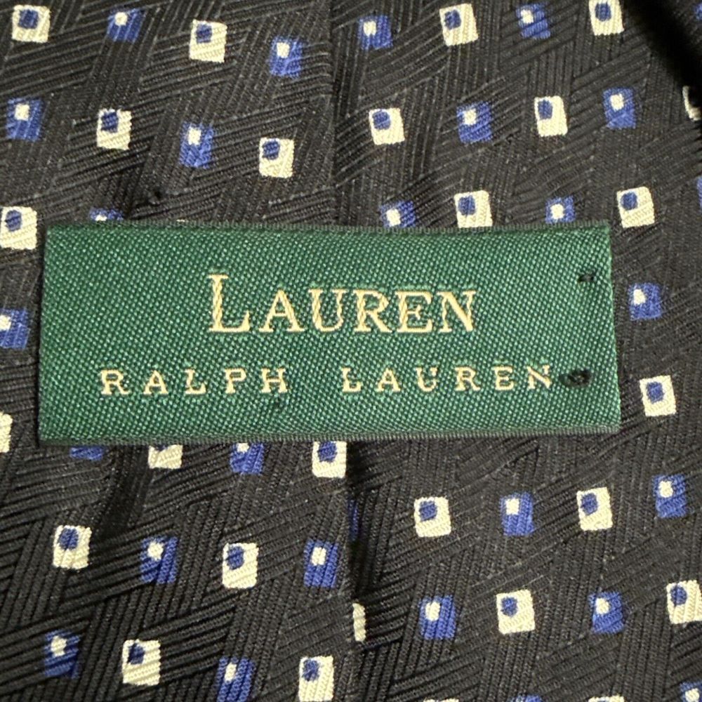 Ralph Lauren LRL‎ Luxury Tie Black Blue White Geometric Woven Silk Necktie USA - Picture 4 of 6
